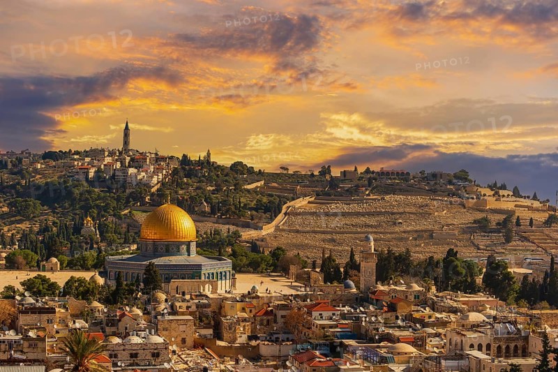 Panoramic view of the old town of Jerusalem just after sunrise