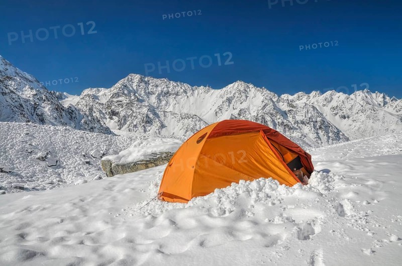 Camping in scenic Himalayas near Kanchenjunga, the third tallest mountain in the world