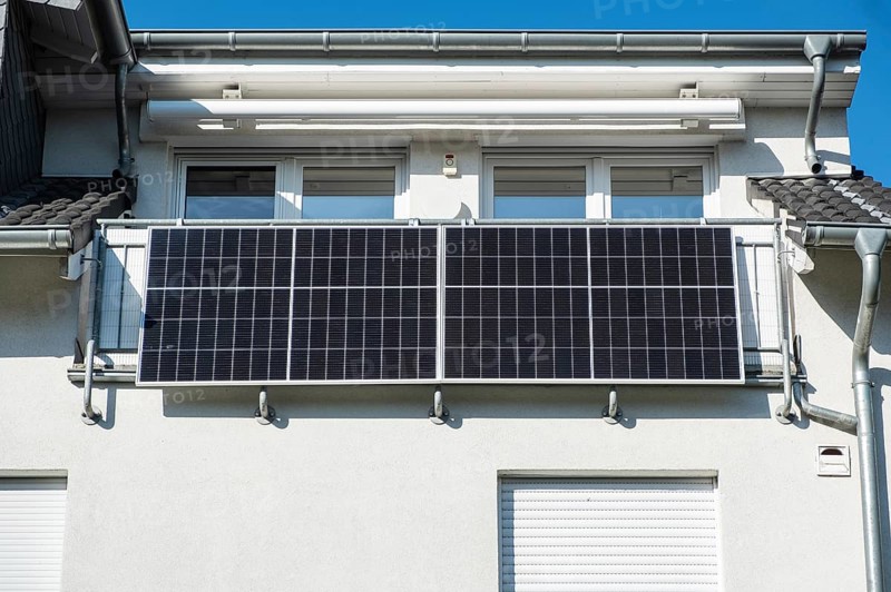 Solar panel on a balcony in Monheim am Rhein, North Rhine-Westphalia, Germany, Europe