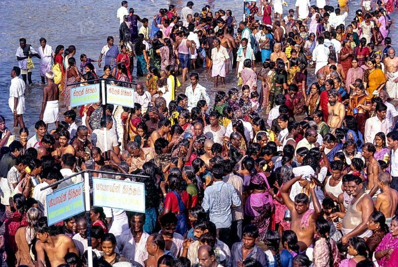 People gathered to take a dip in biodhini and Kruruthi theerthams (sacrad water) during Mahamakham festival in Kumbakonam, Tamil Nadu, India, Asia