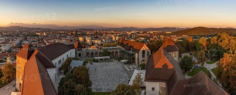 A panorama picture of the northeast side of Ljubljana at sunset