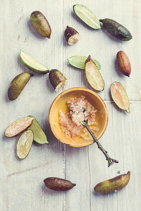 Australian finger lime or caviar lime, edible fruits used in gourmet cuisine. Citrus australasica