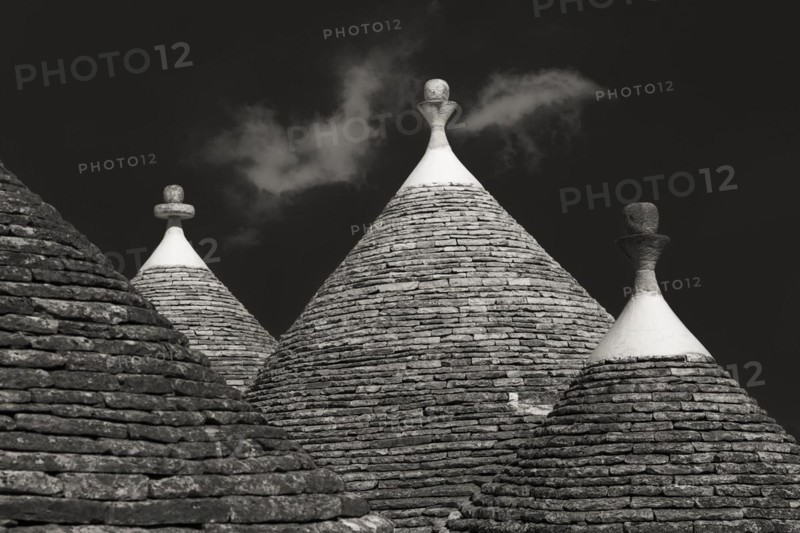 Roofs of typical trullo houses (trulli) in Apulia, Italy, Europe
