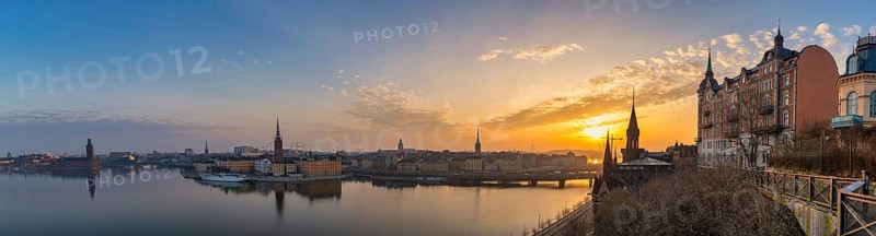 Stockholm Sweden, sunrise panorama city skyline at City Hall Gamla Stan and Slussen