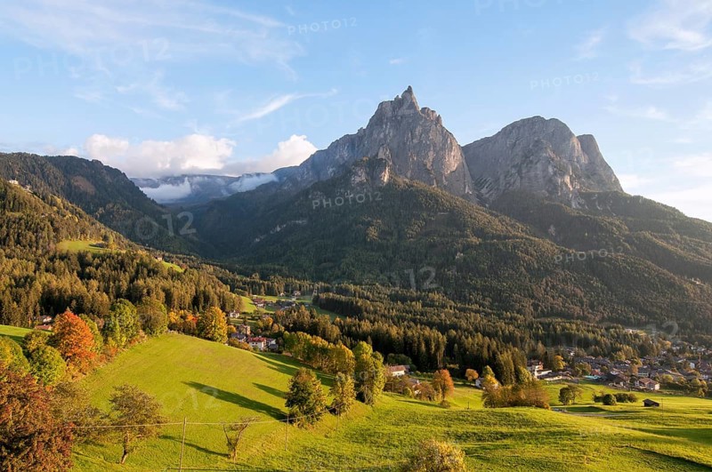 View of mountain range Schlern, Seis, Dolomites, South Tyrol, Italy, Europe