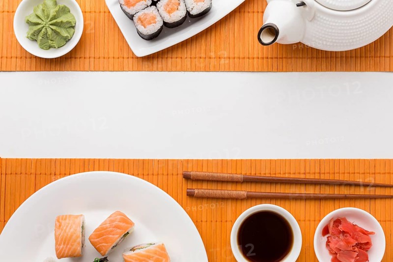 Top view sushi day concept with copy space