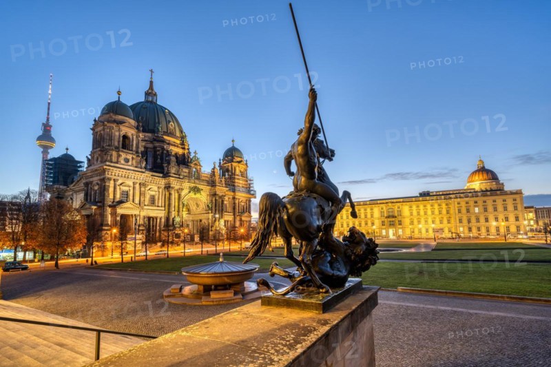 The historic centre of Berlin at dawn with the TV Tower, the Cathedral and the City Palace