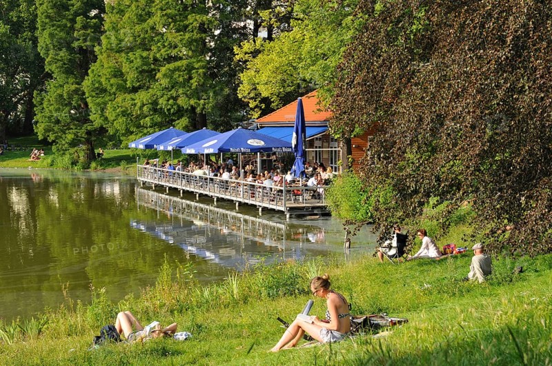 Meadow, Boathouse Stella, Lietzensee, Berlin-Charlottenburg, Berlin, Germany, Europe