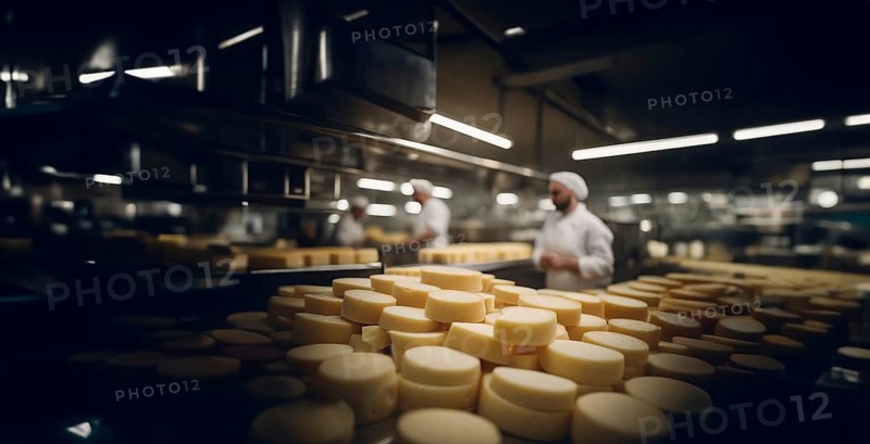 Cheese production, cheese production line, AI generated