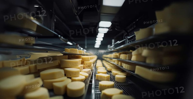 Cheese production, cheese production line, AI generated