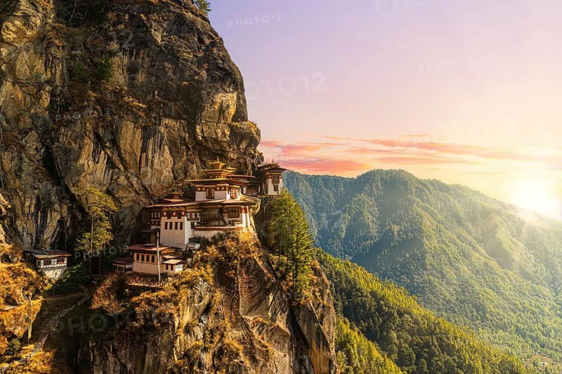 Taktshang Goemba Dzong in a mountain cliff