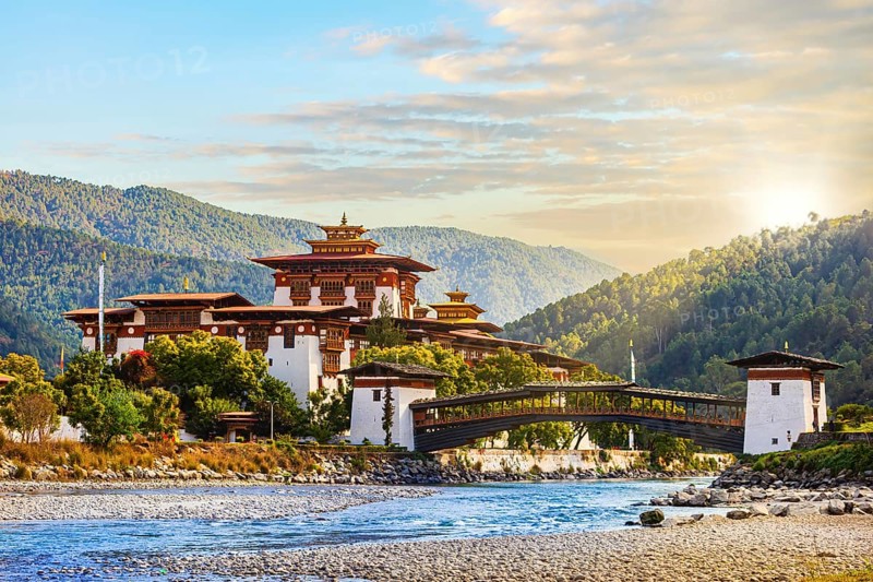 The famous Punakha Dzong with the wooden bridge