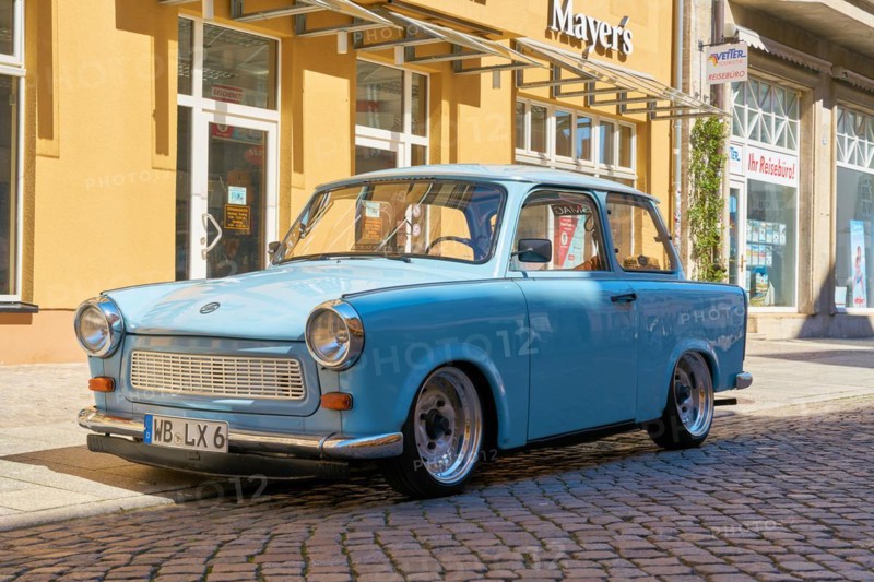 Well-preserved Trabant car from GDR production in the old town centre of Wittenberg in Germany