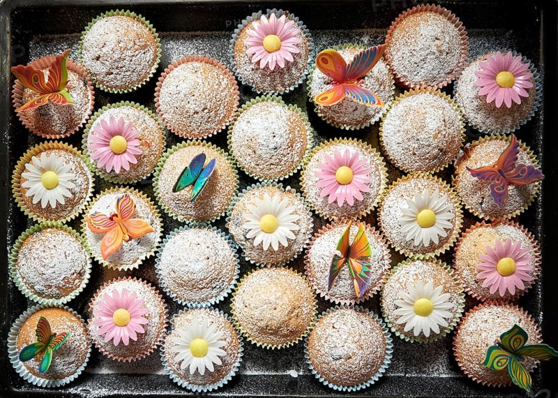 Fresh tasty muffins with decoration