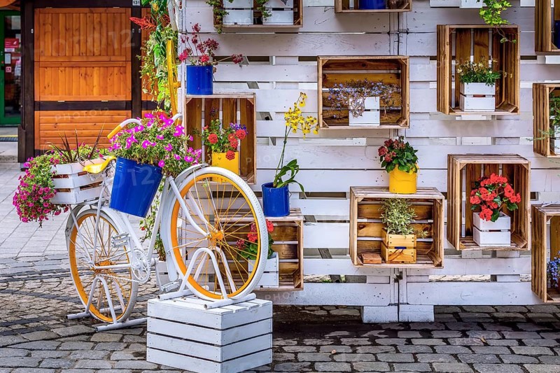Wroclaw, Poland Old Town Rynek Market Square colorful bicycle and flowers decorations