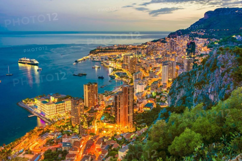 View of the city of Monaco on French Riviera after sunset