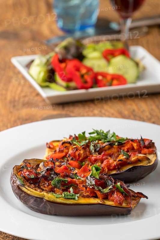Grilled stuffed aubergine a Turkish dish