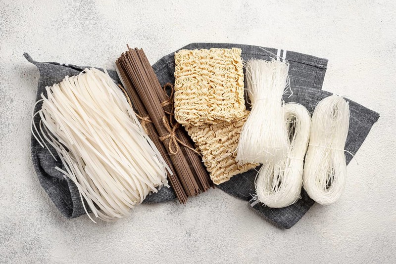 Top view uncooked assortment noodles
