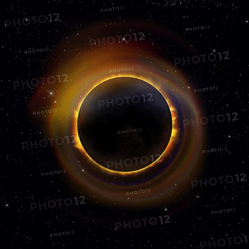 Solar eclipse with colorful halo on a starry sky background. Elements of this image furnished by NASA