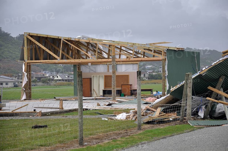Aircraft hangars destroyed by Cyclone Ita, Greymouth, New Zealand, April 2014, Oceania