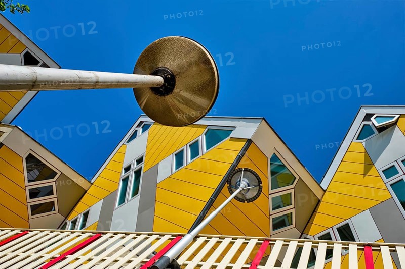 ROTTERDAM, NETHERLANDS, MAY 11, 2017: Cube houses, innovative cube-shaped houses designed by architect Piet Blom with idea to optimize space in Rotterdam, Netherlands now became a tourist attraction