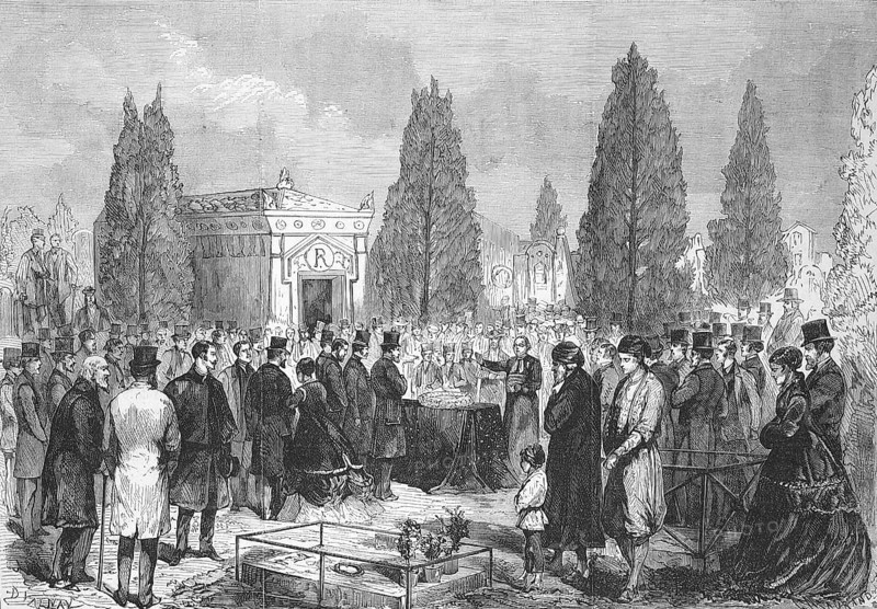 The funeral of Baron James de Rothschild, Jakob Mayer Rothschild, James de Rothschild (15 May 1792 - 15 November 1868) was the founder of the French branch of the influential Rothschild banking family, Historic, digitally restored reproduction of an original 19th century artwork, exact original date unknown