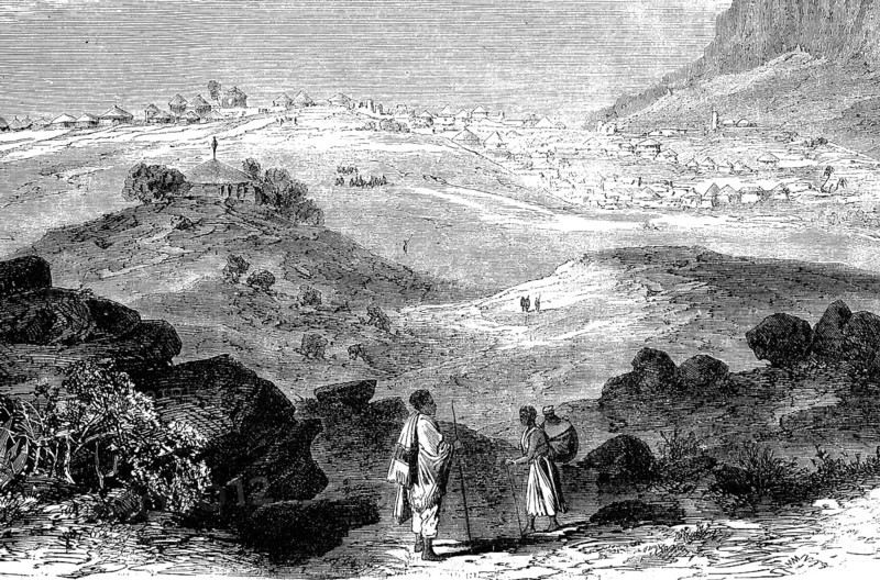 Hintalo, also called Antalo, was the administrative centre of Enderta's historic Werda of Gabat Melash, a small town in the Debub Misraqawi zone in the Tigray region of Abyssinia, 1869, now Ethiopia, Historic, digitally restored reproduction of an original 19th century artwork, exact original date unknown
