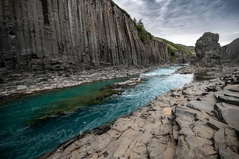Stuðlagil Canyon, turquoise river between basalt columns, Egilsstadir, Iceland, Europe