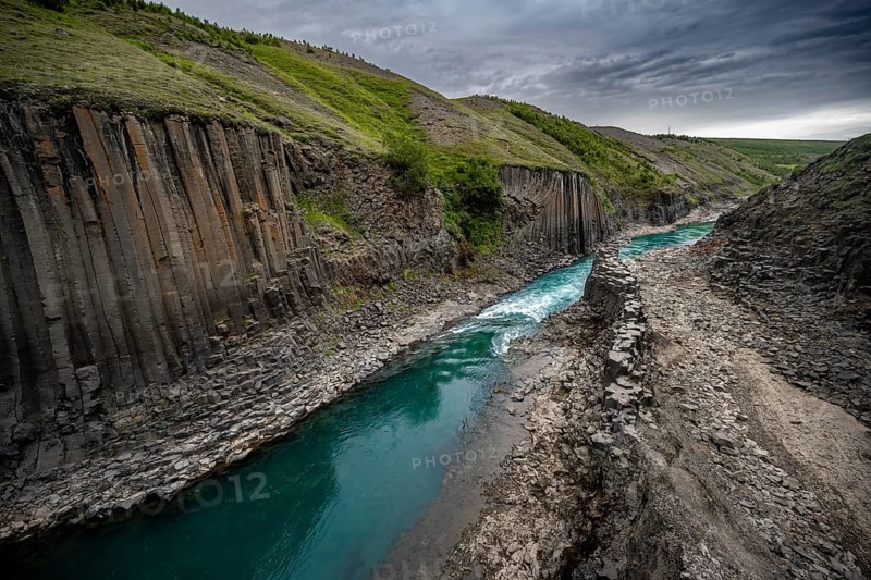 Stuðlagil Canyon, turquoise river between basalt columns, Egilsstadir, Iceland, Europe