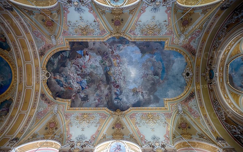 Interior view, ceiling painting by Paul Troger, Cathedral of the Assumption of the Blessed Virgin Mary and St. Cassian, Bressanone Cathedral, Brixen, Bressanone, South Tyrol, Trentino, Italy, Europe