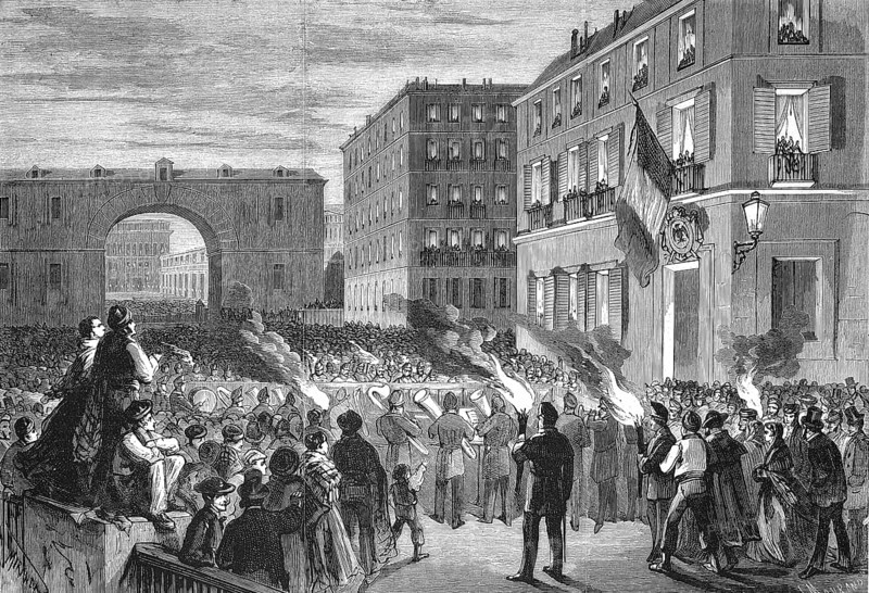 Serenade offered to the French Embassy by the people of Madrid, 1869, Spain, Historic, digitally restored reproduction of an original 19th century original, exact original date unknown, Europe