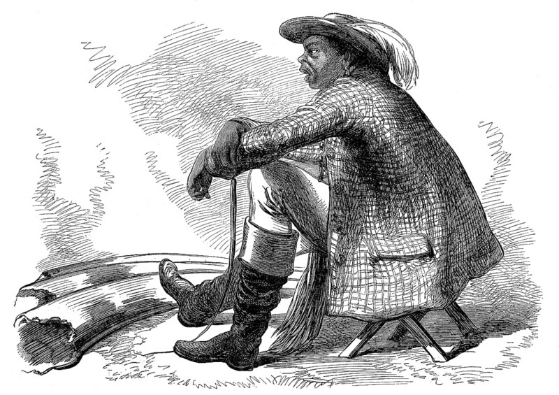 A leader, chief, of the Bechuanas with elephant tusks, in 1869, Betschuanaland, now Botswana, Historic, digitally restored reproduction of an original 19th century print, exact original date unknown