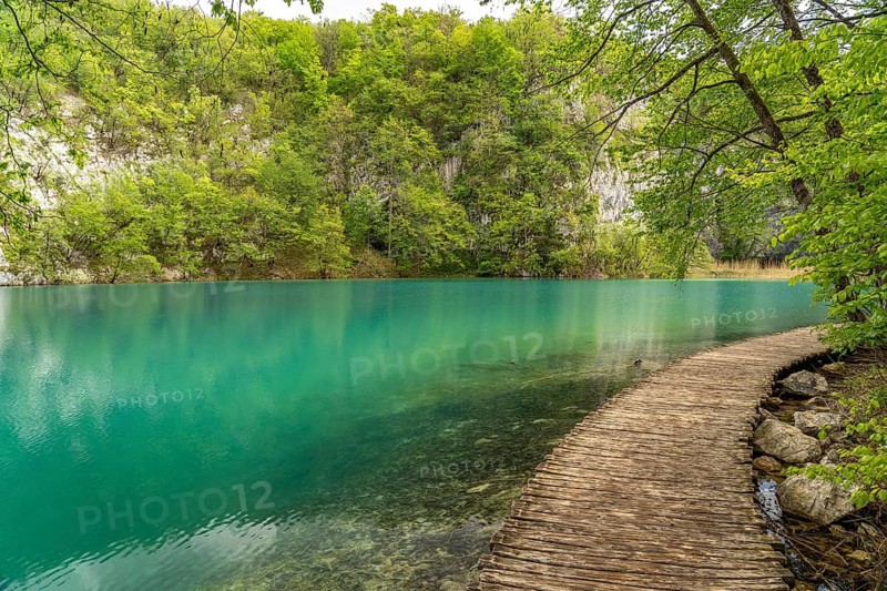 Path on wooden walkways in Plitvice Lakes National Park, Croatia, Europe