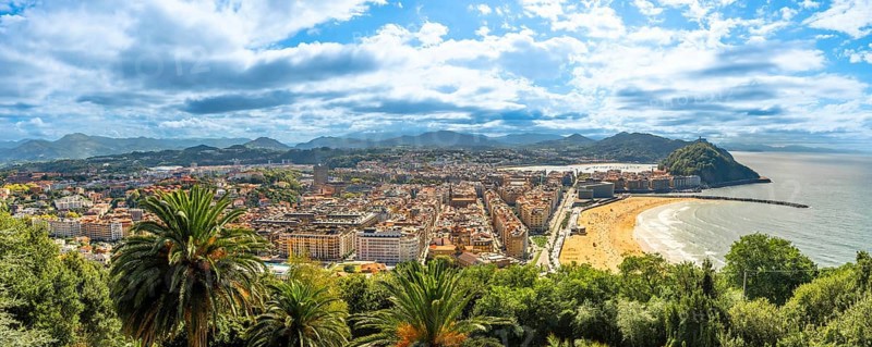 Panoramic view of Donostia San Sebastian from Mount Ulia, Gipuzkoa. Basque Country