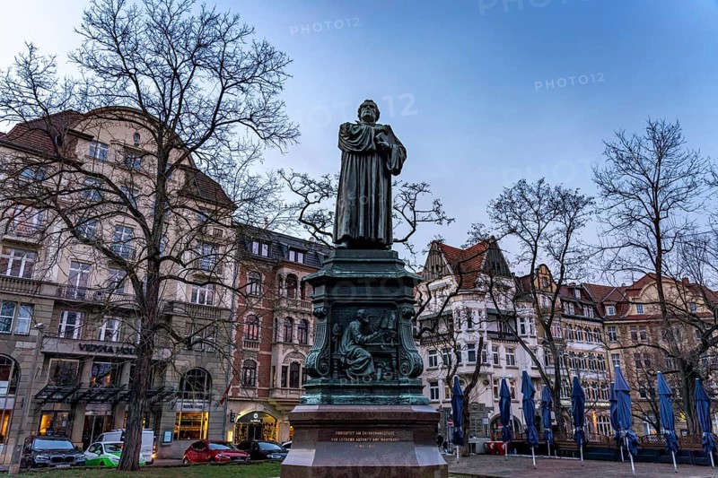 The Luther monument on Karlsplatz square in Eisenach, Thuringia, Germany, Europe