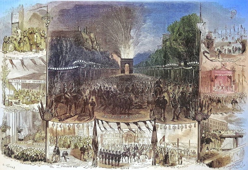 The National Holiday on 15 August 1868, Paris, France, Historical, digitally restored reproduction of an original 19th century artwork, exact original date unknown, Europe