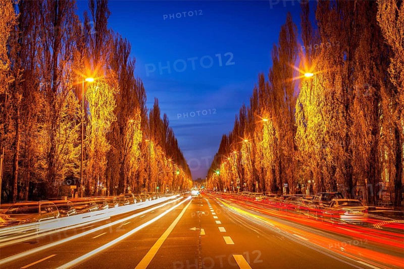 Street road in evening with motion blur. Munich, Germany, Europe