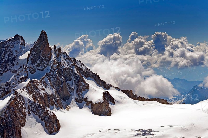 The Dent du Géant in the Mont Blanc massif, seen from Aiguille de Midi, France, Europe