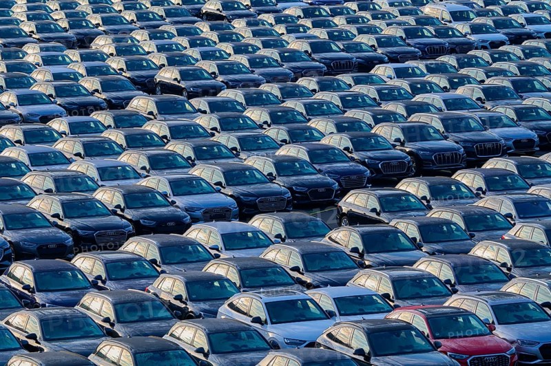 Large number of cars on assembly point, Brand Audi, Germany, Europe