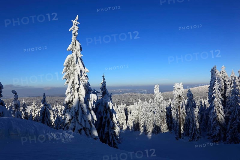Winter landscape in the Fichtelgebirge, Bayreuth district, Upper Franconia, Bavaria, Germany, Europe
