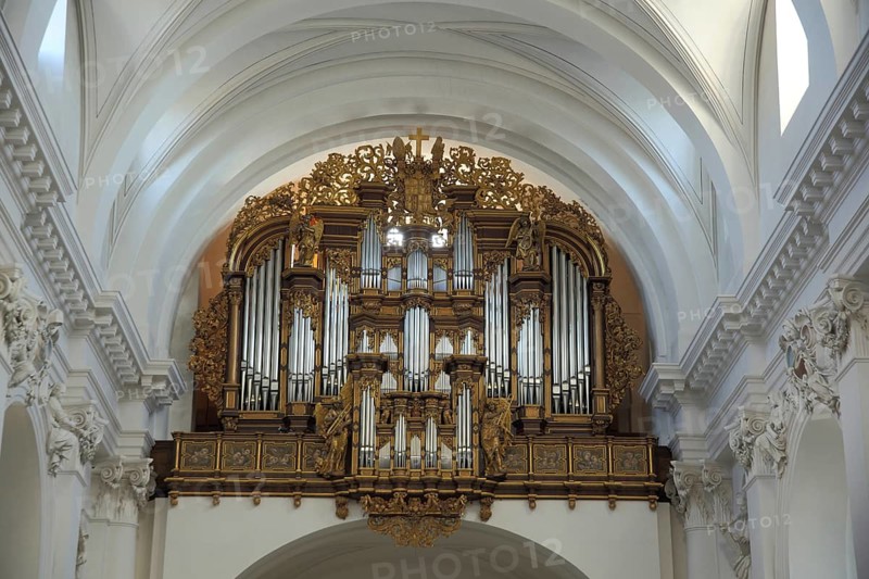 Interior view of the organ baroque Cathedral St. Salvator, baroque, Fulda, Hesse, Germany, Europe