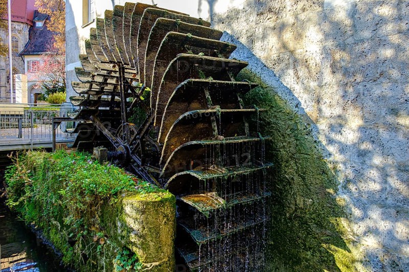Historical mill wheel at the Klostermühle town museum, Bad Urach, Swabian Alb, Baden-Württemberg, Germany, Europe