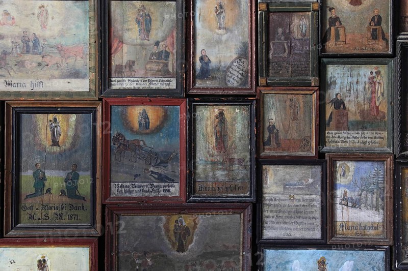 Votive tablets from in front of 1900, weathered, Chapel of Grace in Altötting, Upper Bavaria, Germany, Europe
