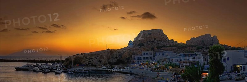 Harbour of the fishing village Finiki at dusk with boats and rocks, fishing village Finiki, Karpathos, Greece, Europe
