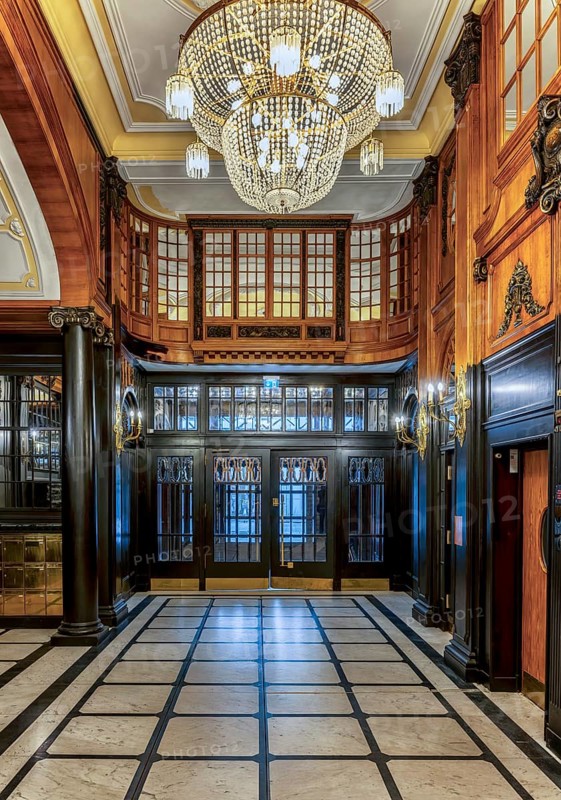 Historic interior design, staircase and corridor in the Hindenburghaus, Großer Burstah 31, Hamburg, Germany, Europe