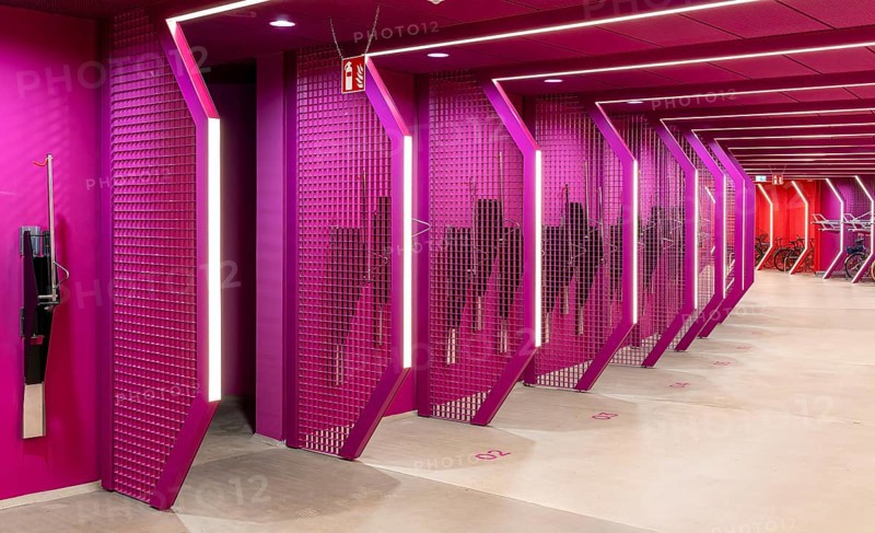 Underground car park for bicycles, redesigned Potsdamer Platz station, Sony Center, Berlin, Germany, Europe