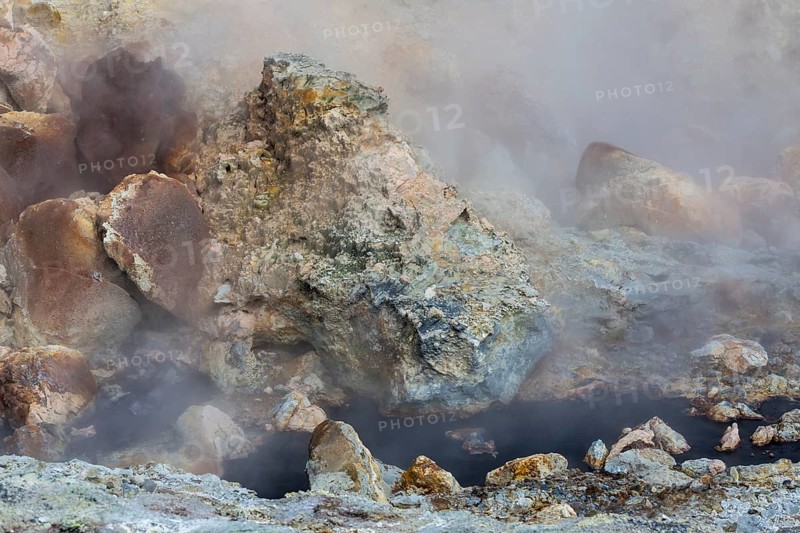 Solfatara field with hot pools and boiling mud at Seltun, Reykjanes nature reserve