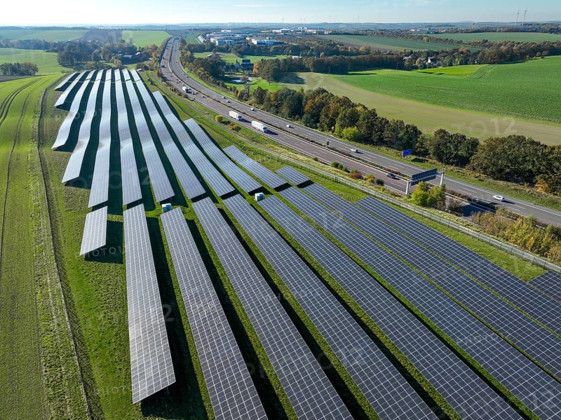 Glauchau, Saxony, Germany, Solar park on the A4 motorway near Glauchau, Europe