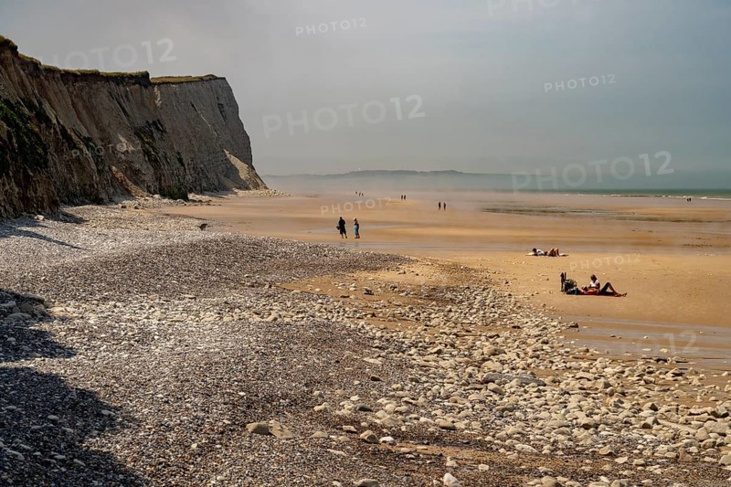 Cliffs and the Cran d'Escalles beach on the Côte d'Opale or Opal Coast in Escalles, France, Europe