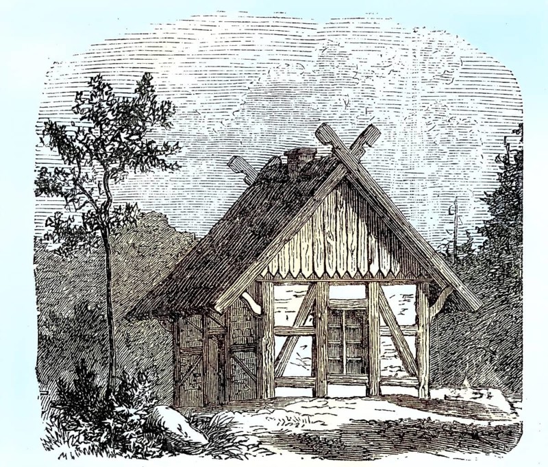 Small farmhouse in Norway, around 1889 / kleines Bauernhaus in Norwegen, um 1889, Historisch, historical, digital improved reproduction of an original from the 19th century / digital reproduction of an original from the 19th century